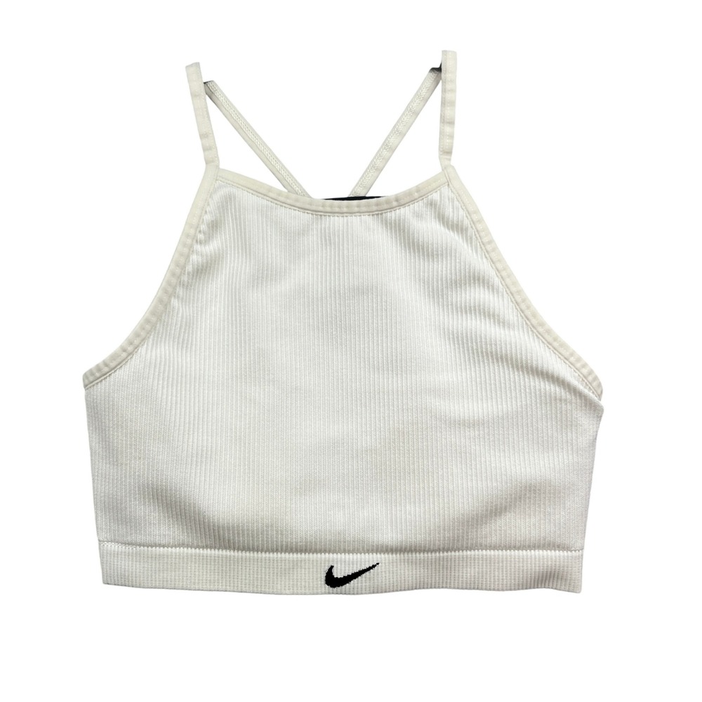 Nike Sports Bra Womens M White Dri-FIT Strappy‎ Crossback Yoga Athletic Running